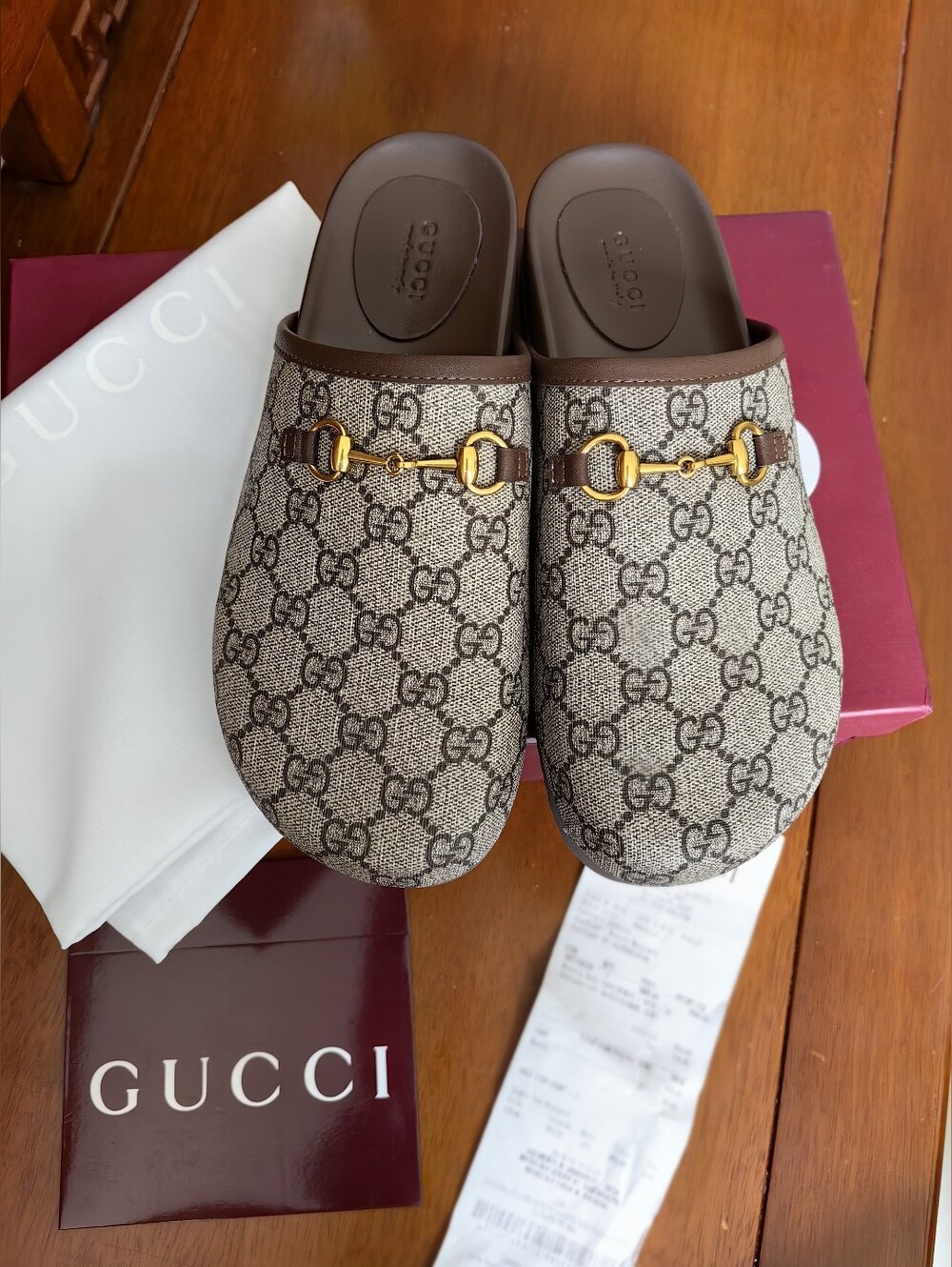 Gucci Brown Beige GG Canvas Horsebit Mules
